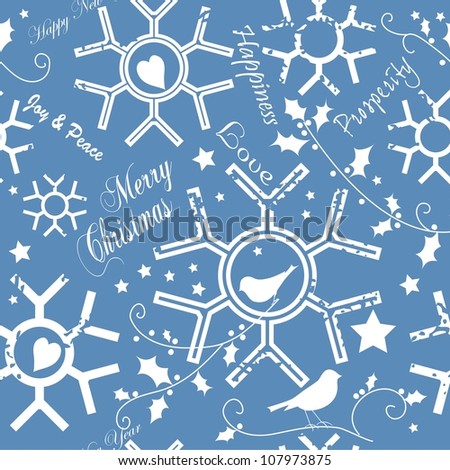 Blue Seamless Pattern with Christmas Wishes