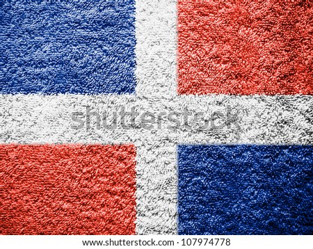 The Dominican Republic flag painted on towel surface
