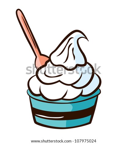 a cup of ice cream with spoon on white background