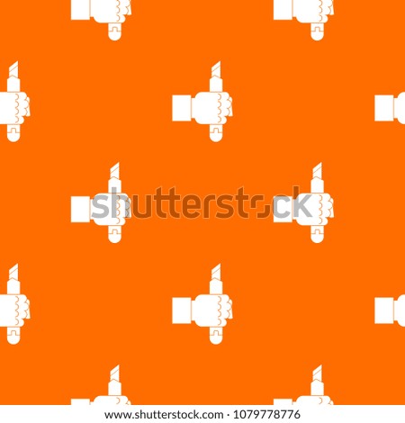 Hand hoding construction utility knife pattern repeat seamless in orange color for any design. geometric illustration