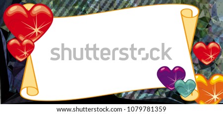 Banner with color background and sparkling hearts. Copy space. Vector clip art.