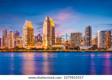 San Diego, California, USA downtown cityscape at twilight.