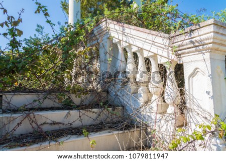Old abandoned staircase, columns staircase, beautiful stone staircase, Antique buildings Royalty-Free Stock Photo #1079811947
