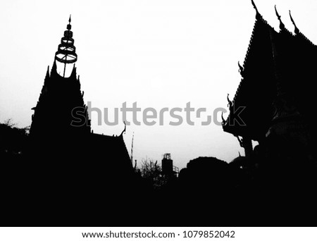 Sillhouette Of Pagoda and Temple, black and white image