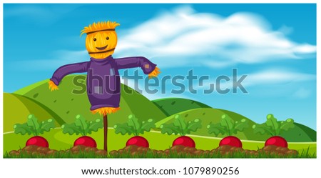Rural Farming Scene with Scarecrow illustration