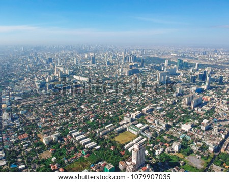 Aerial view of modern building skyscraper sunny day, Bangkok Thailand