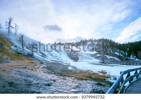 Mammoth Hot Spring in North Yellowstone National Park Landscape