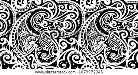 Polynesian ethnic pattern. Can be used as tattoo or seamless ornament Royalty-Free Stock Photo #1079972345