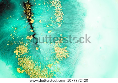 Green fern. Natural luxury. Pastel trendy paint colors. Ancient oriental drawing technique. Rich background. Very beautiful art with golden powder Royalty-Free Stock Photo #1079972420