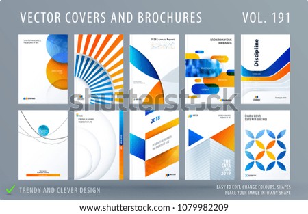 Design set of colourful abstract templates for business, trendy shapes, circles, rounds, rectangles, triangles.