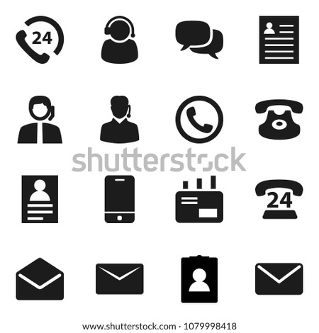 Flat vector icon set - personal information vector, phone 24, support, mobile, dialog, classic, mail