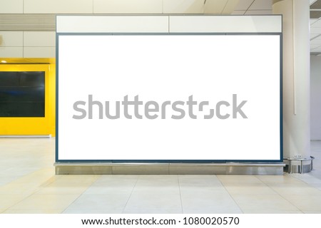 Blank white mock up of horizontal light box billboard at the airport