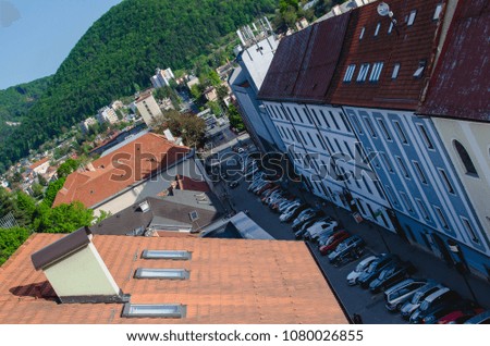 Old city center of Banska Bystrica, Slovakia. View from above