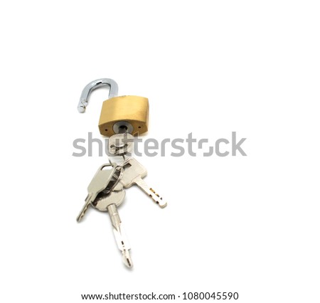 old key lock yellow white background