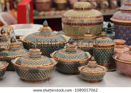 A traditional Thai Benjarong. Made of ceramics                              