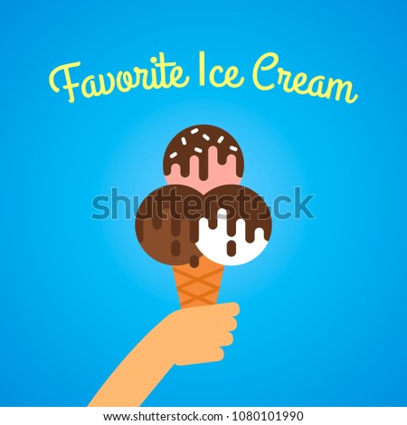 The man is holding ice cream in his hand. vector illustration isolated on blue background