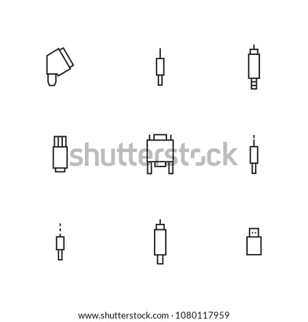 Set of different video and audio plugs of thin lines isolated on white background. Elements of design of computer accessories and digital devices, illustration.