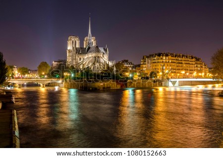 Notre-Dame cathedral. Paris by night. France.