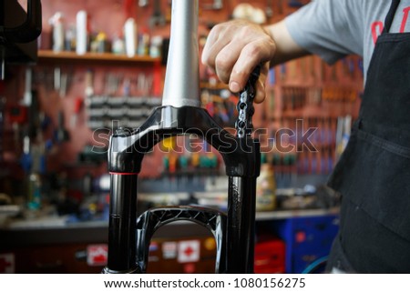 Picture of workshop for fixing bicycle.