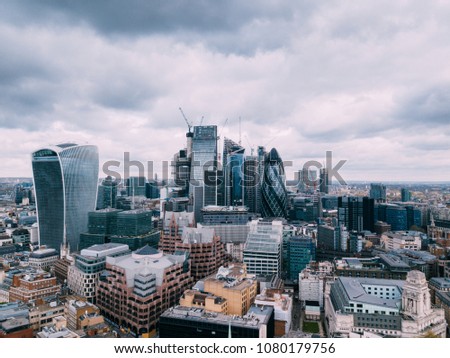 Aerial View of Modern London City, Modern Skylines of Business District, View from Above