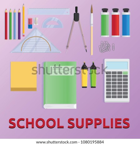 Vector school supply set