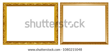 Old Antique gold frame Isolated Decorative Carved Wood Stand Antique Black Frame Isolated On White Background