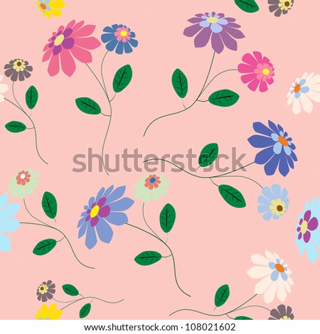 Romantic seamless from colorful flowers illustration on pink background