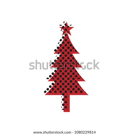 New year tree sign. Vector. Brown icon with shifted black circle pattern as duplicate at white background. Isolated.