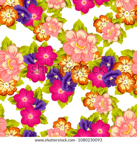 Beautiful seamless floral pattern. For your fabric design, clothing, printed matter. Postcards, greeting cards and invitations for birthday, wedding, Valentine's day, party. Vector illustration