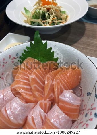 Sashimi the raw fish the most popular Japanese food, Close up picture in restaurant