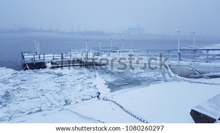 A big river boat on the frozen Danube in Kladovo