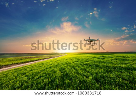drone quad copter on green corn field Royalty-Free Stock Photo #1080331718