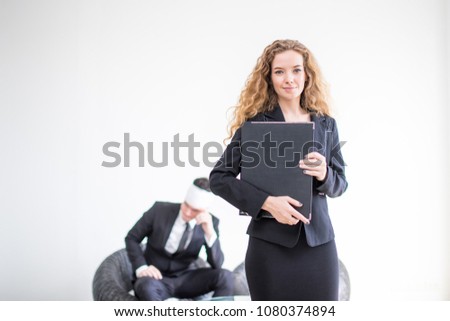 woman agent insurance with businessman injury on background Royalty-Free Stock Photo #1080374894