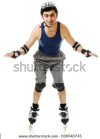 man in roller skates on a white background