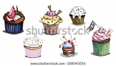 hand drawing illustrations converted into vector : cupcakes
