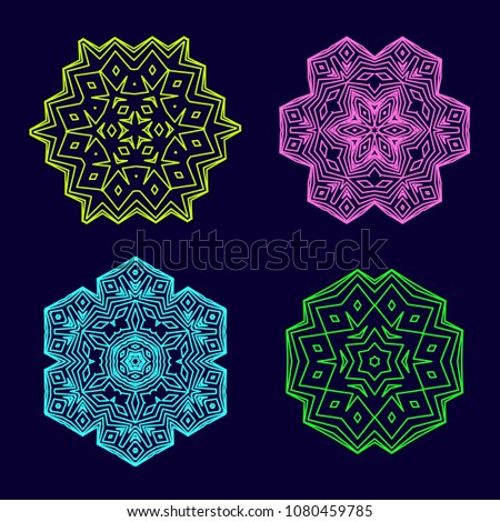 A set of linear geometric circular ornaments. Vector design of a mandala or kaleidoscope in a minimalist style and simplicity.