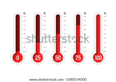 Set of thermometers in percentage with different levels, vector illustration Royalty-Free Stock Photo #1080554000