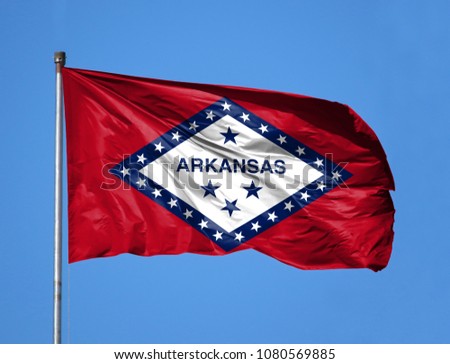 National flag State of Arkansas on a flagpole