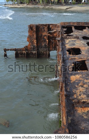 Old rusty ferry in the caribbean 