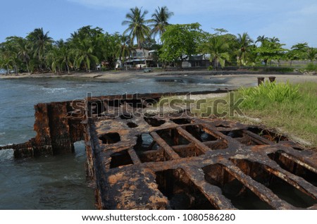 Old rusty ferry in the caribbean 