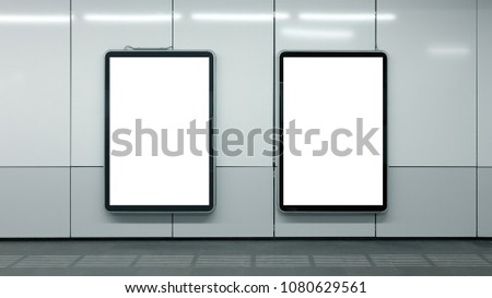 Two Blank Subway Advertisements Copyspace Isolated Interior Urban Royalty-Free Stock Photo #1080629561
