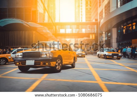 Yellow taxis in downtown at rush hour