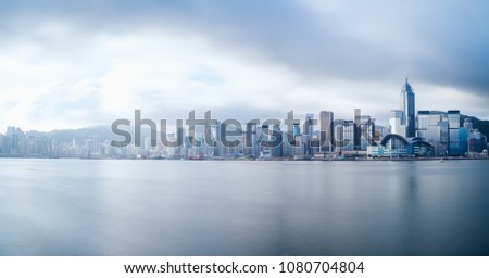 Hong Kong city, China skyline panorama from across Victoria Harbor.