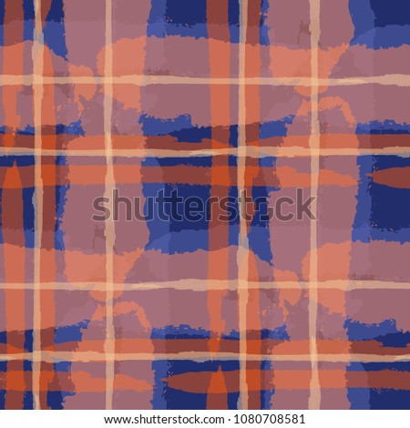 Tartan. Seamless Grunge Background with Hand Painted Crossing Brush Strokes for Print, Upholstery, Textile. Rustic Check Texture. Vector Seamless Plaid Texture.