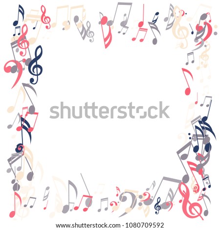 Square Frame of Musical Symbols. Creative Background with Notes, Bass and Treble Clefs. Vector Element for Musical Poster, Banner, Advertising, Card. Minimalistic Simple Background.