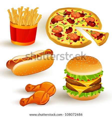 Set with Colorful Vector Fast Food Icons