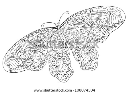 Vector doodle sketch floral butterfly