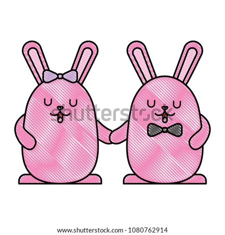 couple cute rabbits kawaii character