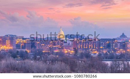 Washington, D.C. city skyline at twilight in USA