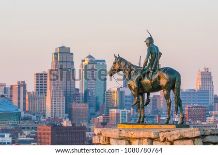 The Scout overlooking(108 years old statue) in downtown Kansas City. It was conceived in 1910 